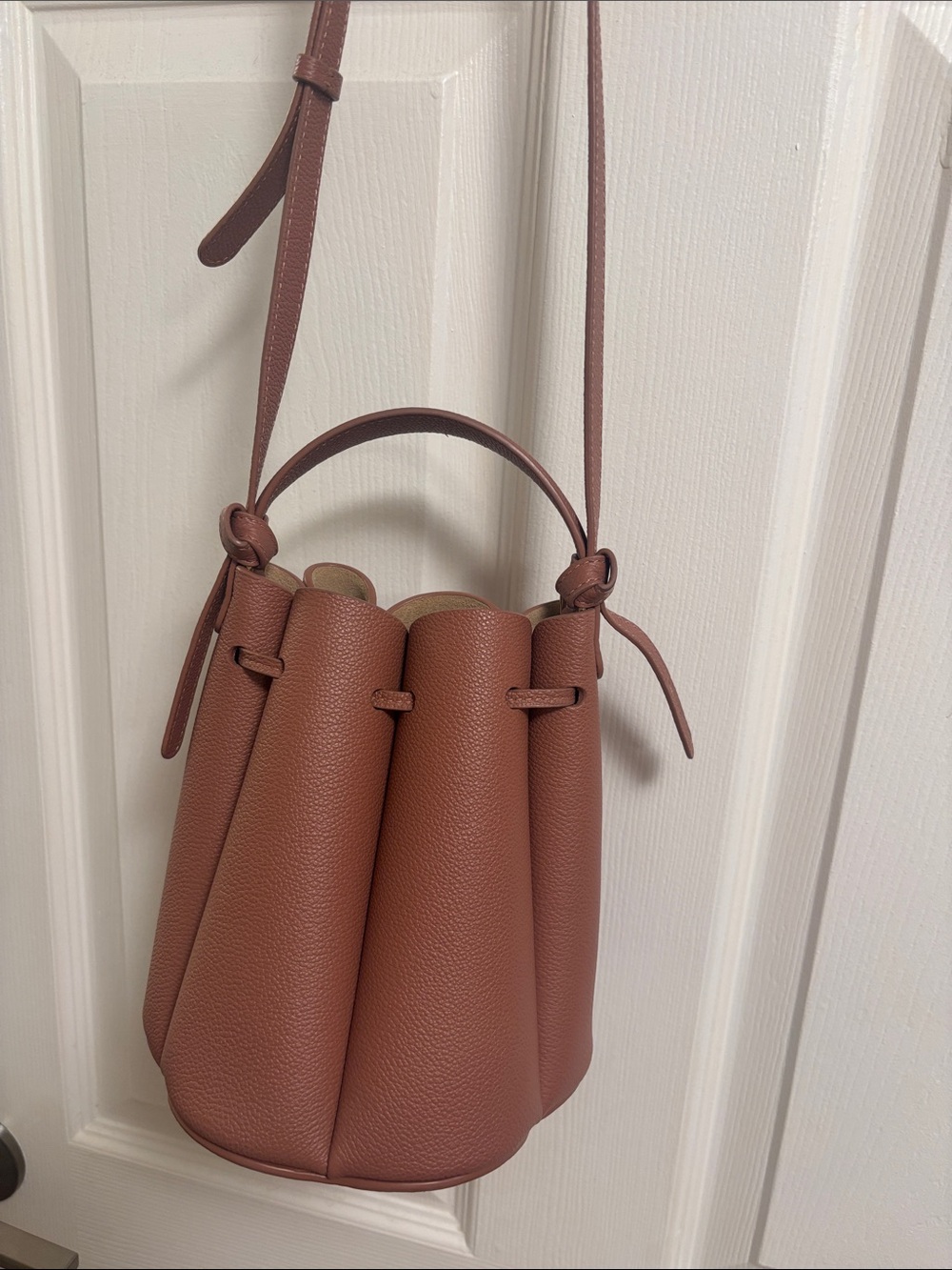 Polene Pebbled Bucket Crossbody in Mauve Brown